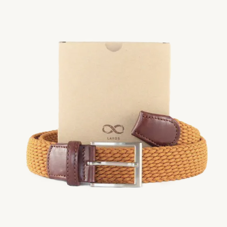 Ceinture tressée brun fauve