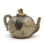 Theiere-ancienne-gres-emaille-artisanal-asiatique-xxe