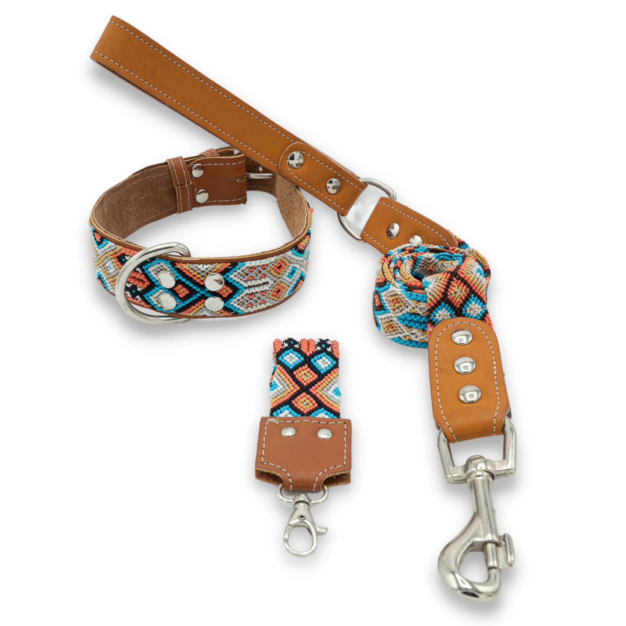 Ensemble collier & laisse tressé mexicain pour chien VERACRUZ + porte-clé offert