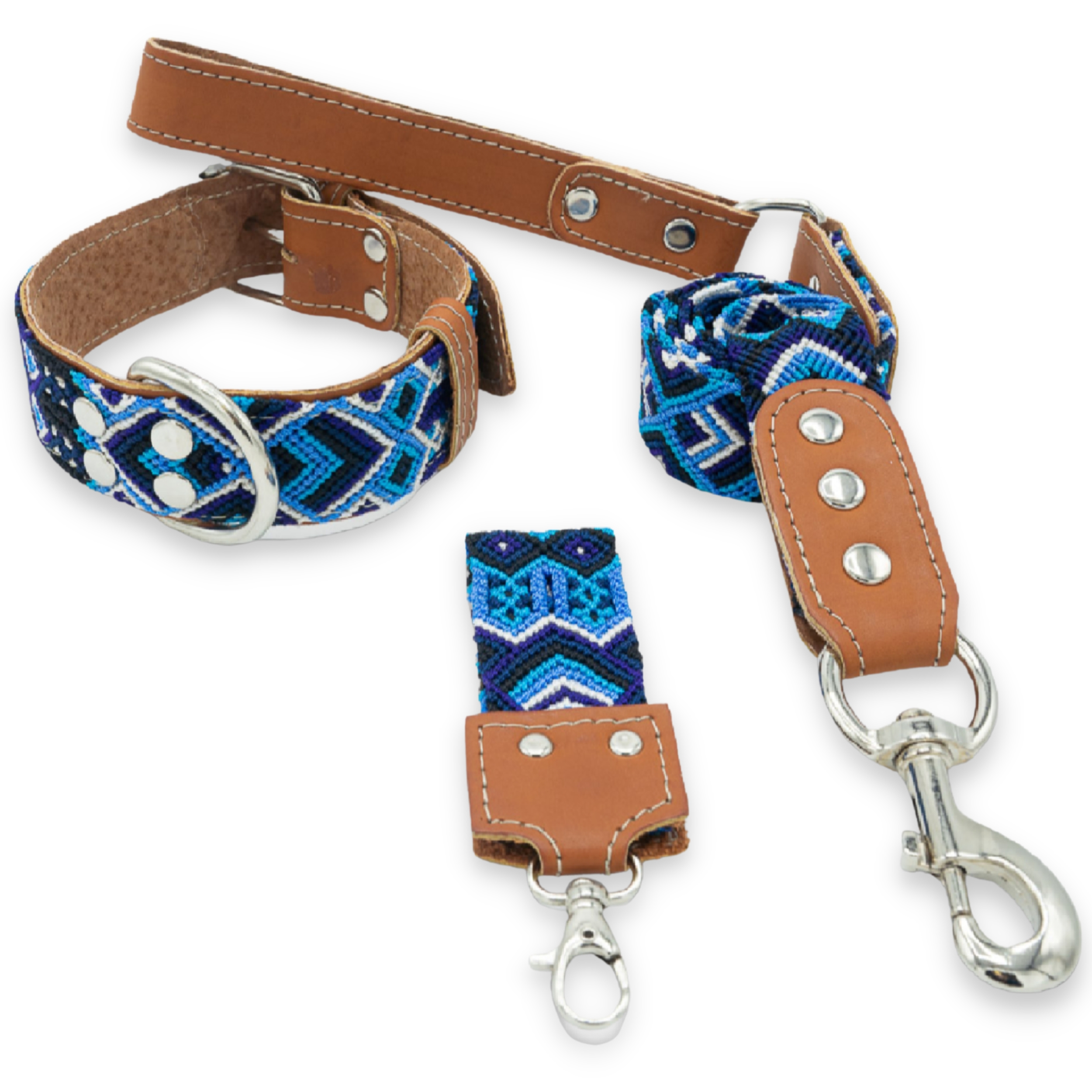 Ensemble collier & laisse tressé mexicain pour chien GUERRERO + porte-clé offert