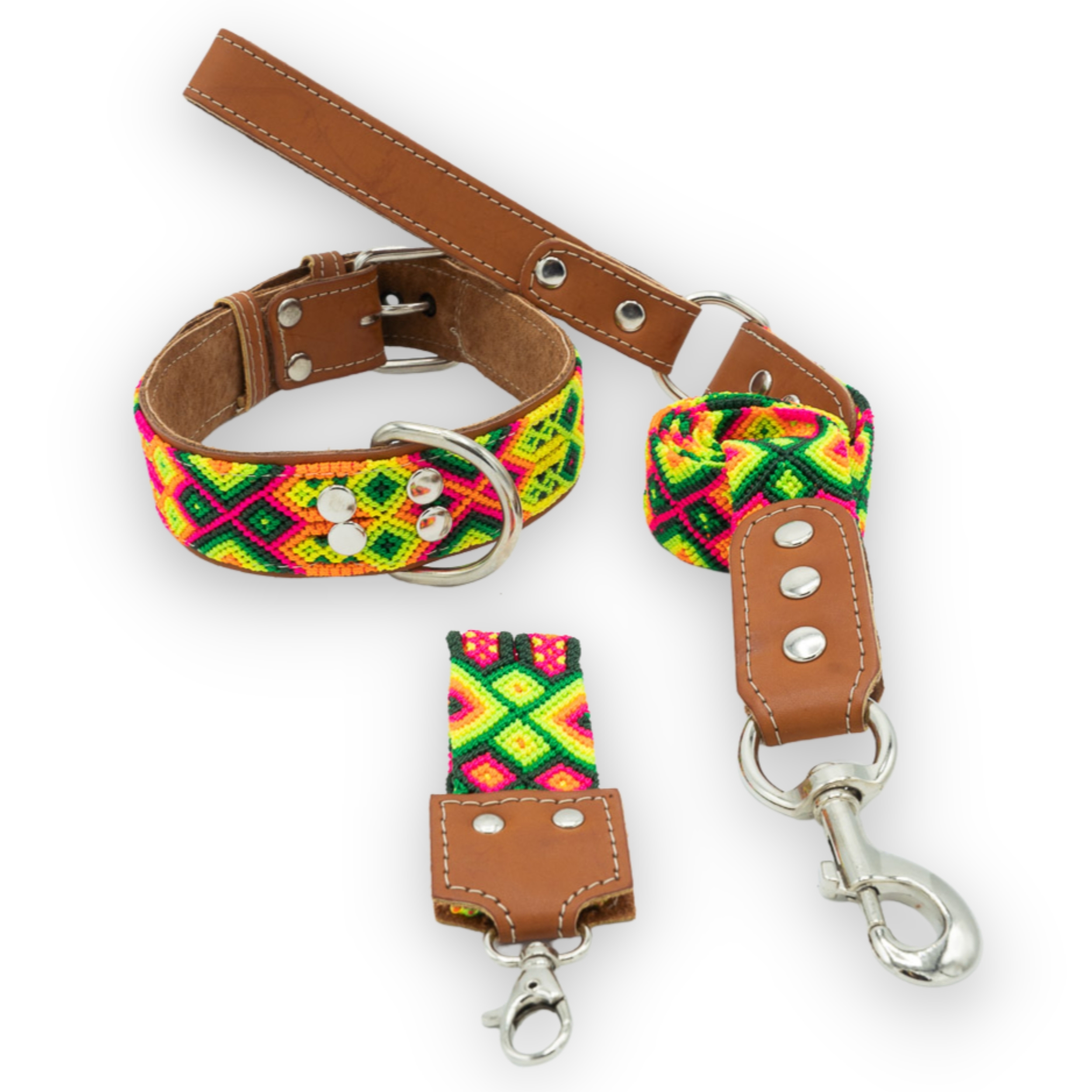 Ensemble collier & laisse tressé mexicain pour chien YUCATAN + porte-clé offert