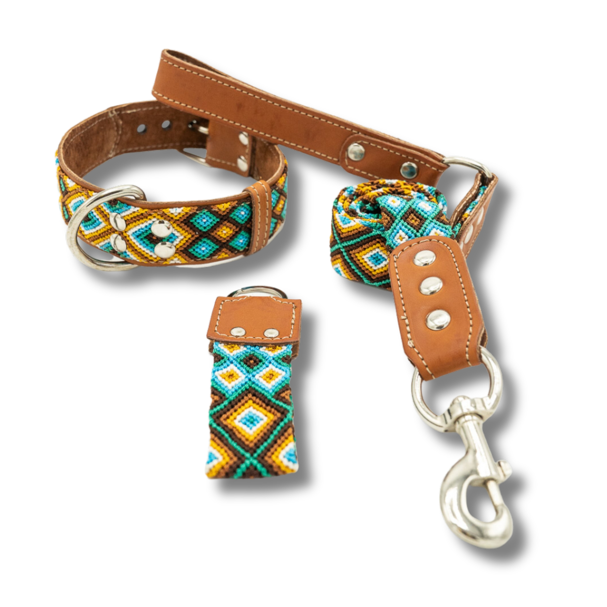 Ensemble collier & laisse tressé mexicain pour chien QUINTANA + porte-clé offert