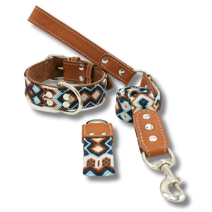 Ensemble collier & laisse tressé mexicain pour chien TABASCO + porte-clé offert