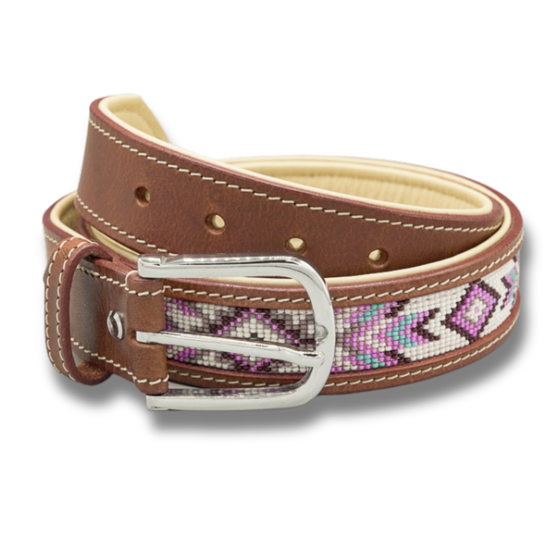 Ceinture en cuir perlee amerindienne APONI