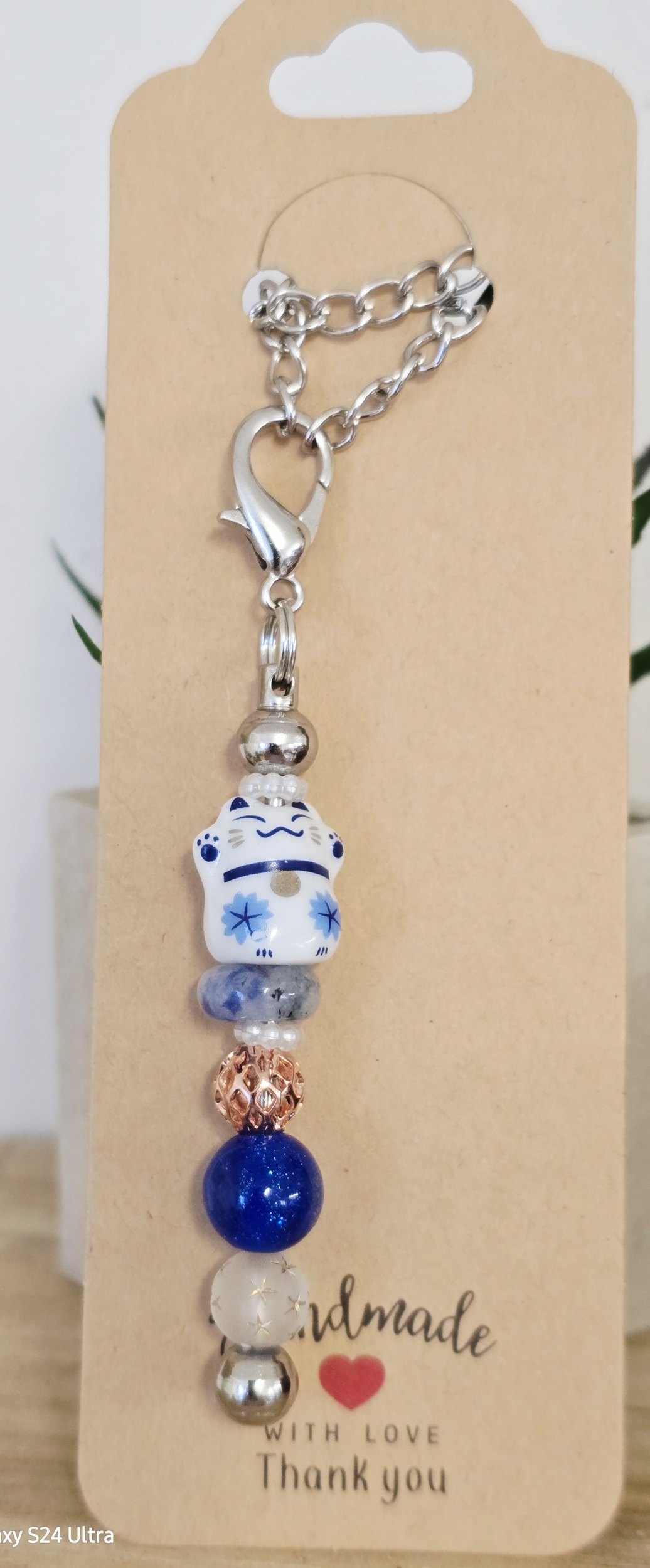 Porte clés petit chat bleu japonais