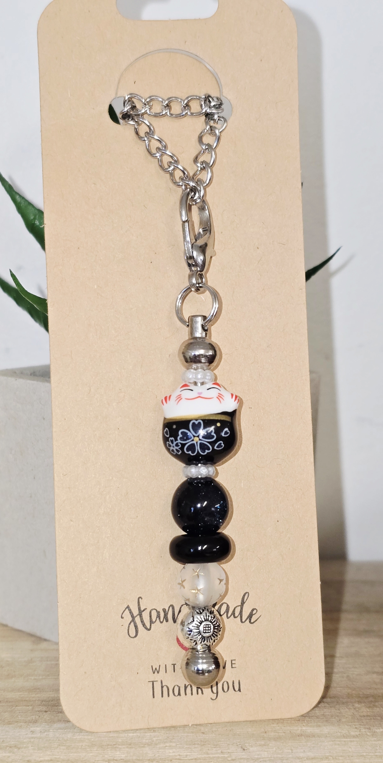 Porte clés petit chat noir japonais
