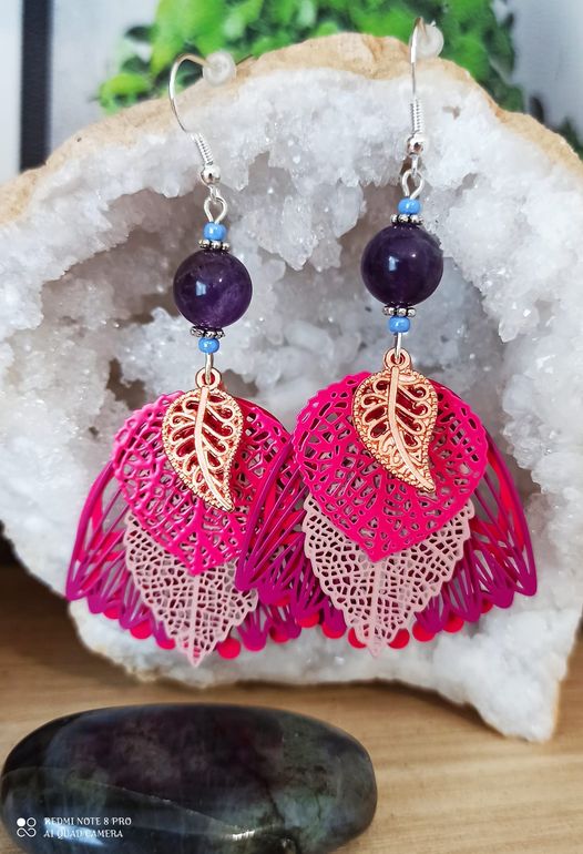 Boucles d\'oreilles MultiFeuilles Rose