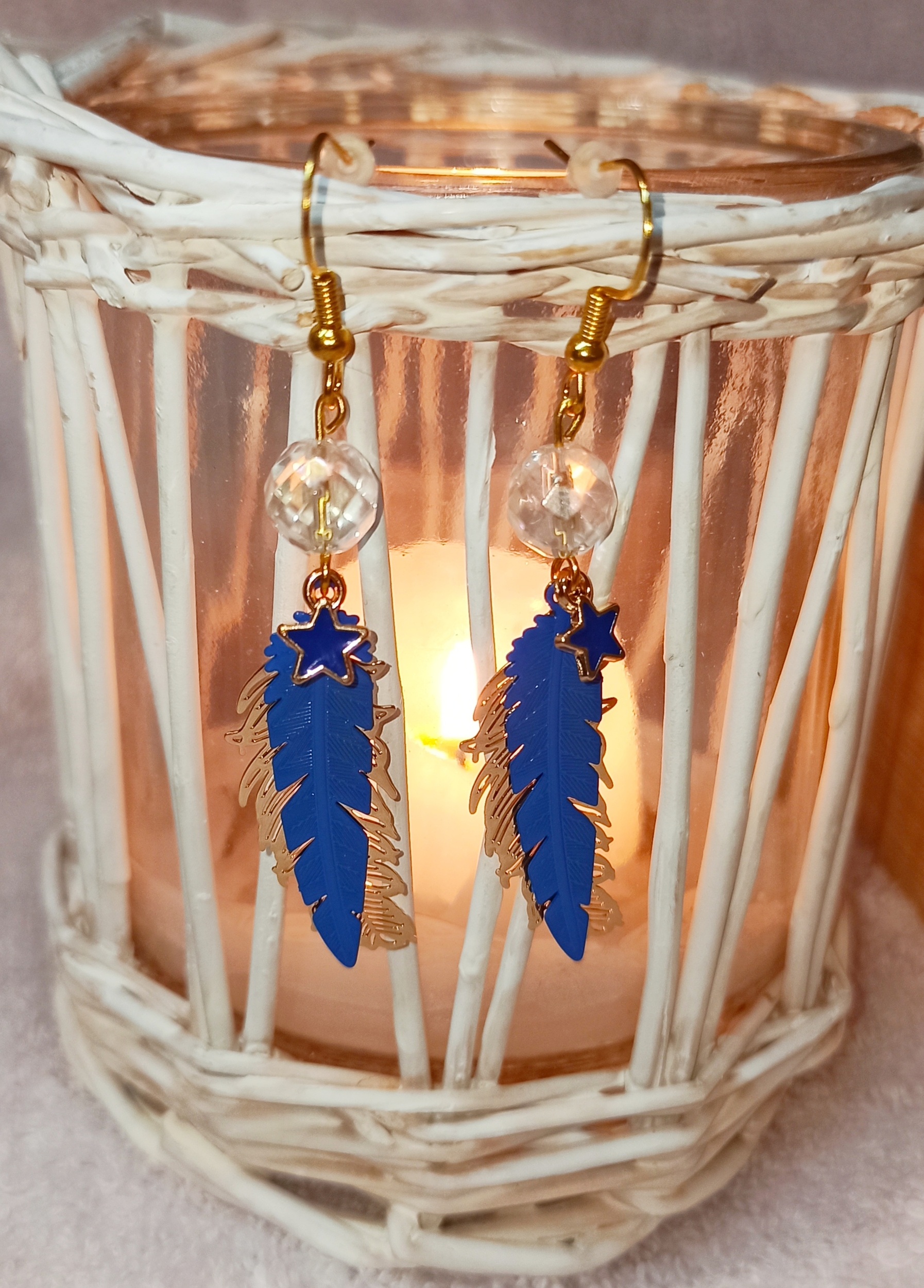 Boucles d\'oreilles Plumes et Etoiles