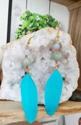 Boucles doreilles plumes bleu et amazonite.jpg1 - Copie