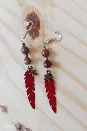 Boucles doreilles plumes rouge étoile - Copie