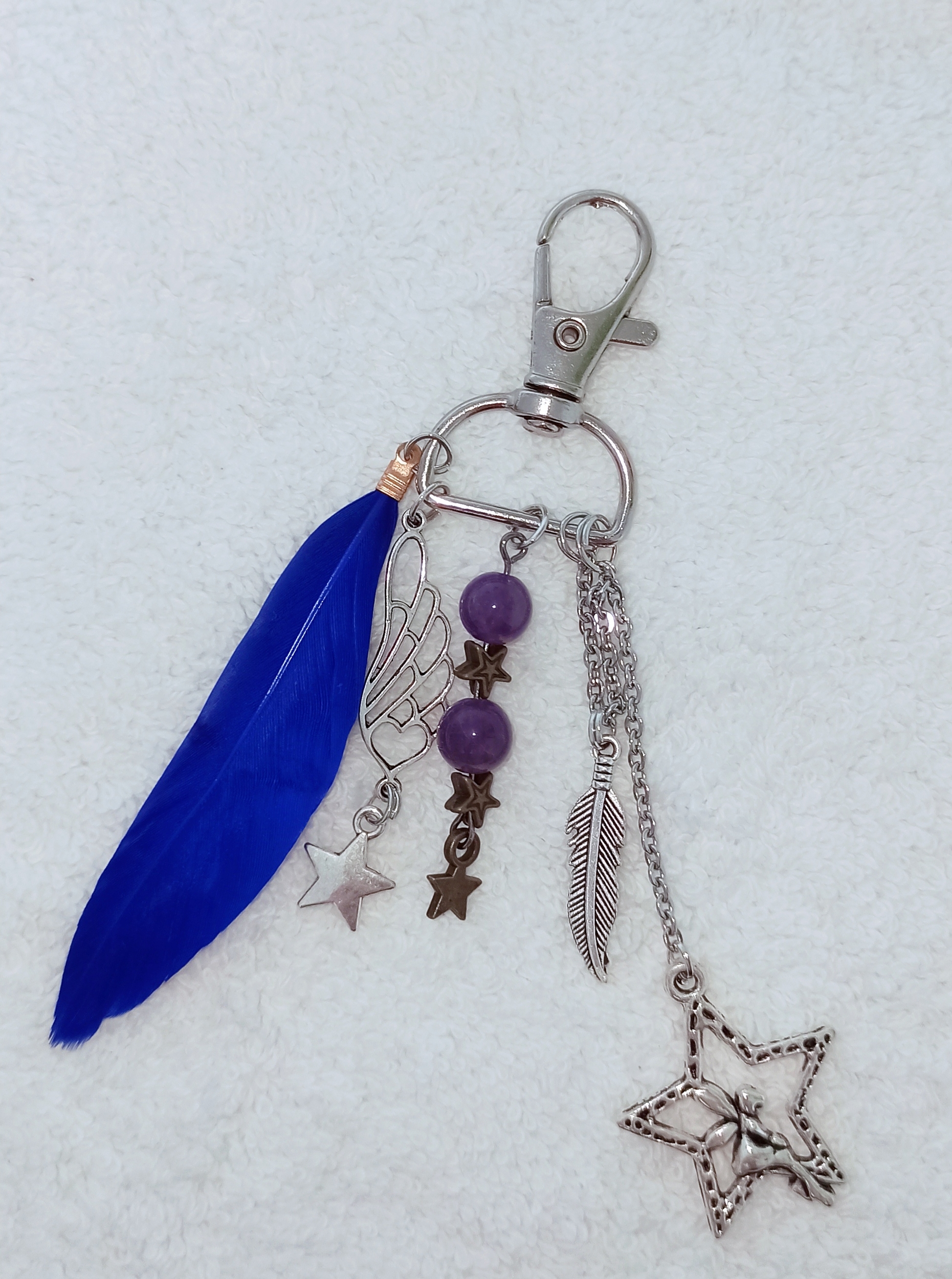 Porte clé Plumes et Améthystes