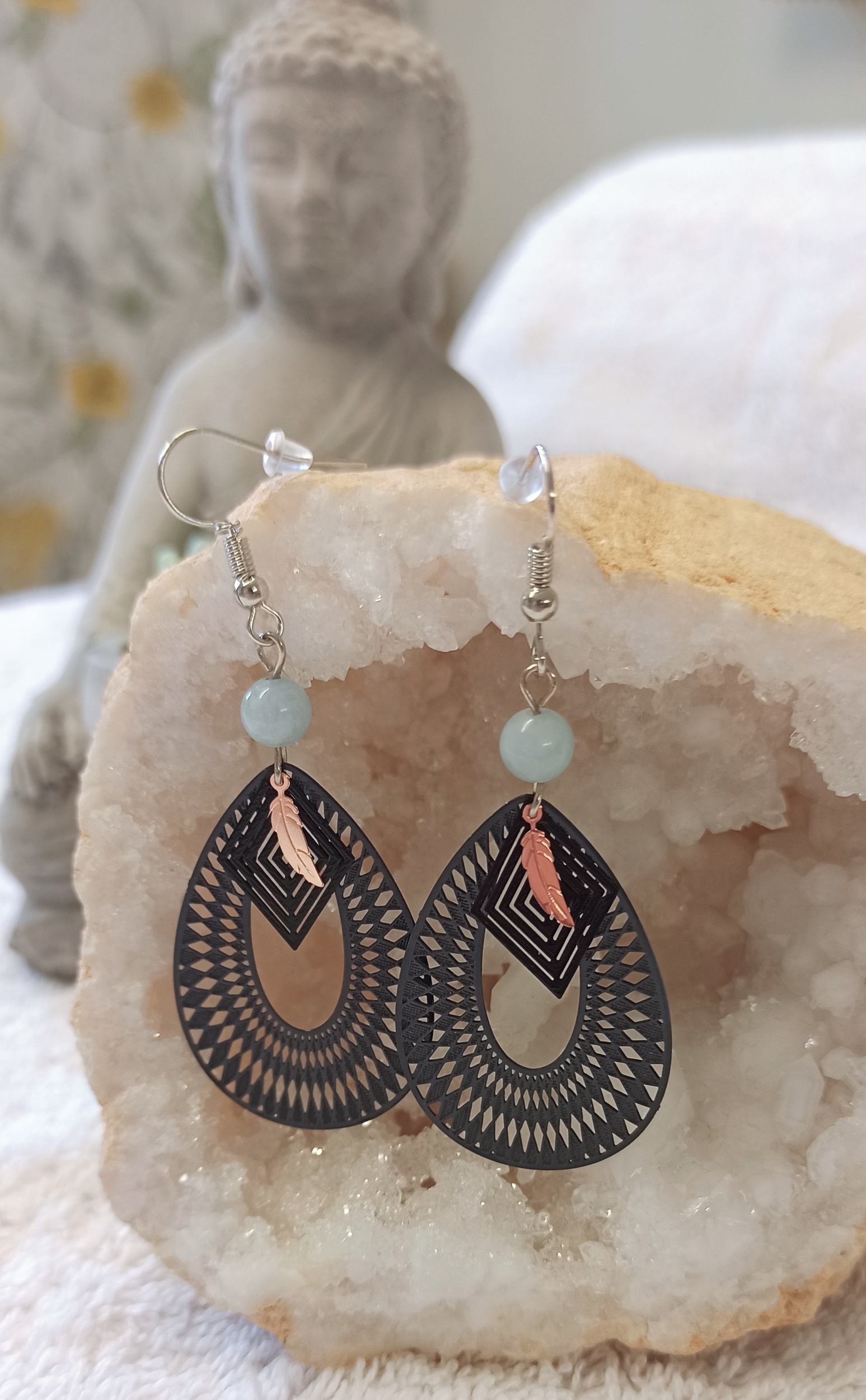 Boucles d\'oreilles Goutte et plume