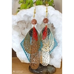 boucles d'oreilles triangle bleu et goutte rouge