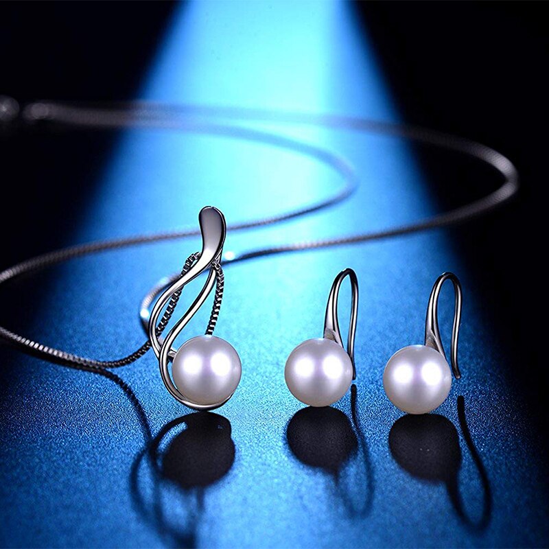 Parure bijoux femme - Boucles d\'oreilles + collier en argent 925/1000, perles d\'eau douce.