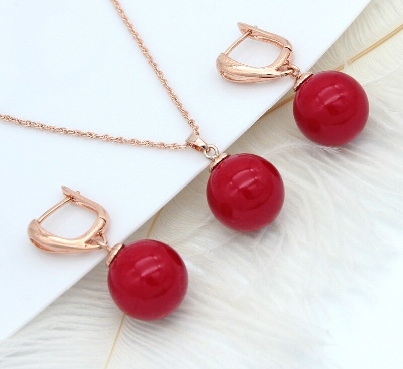 Parure bijoux en Or rose 585/1000 - Boucles d\'oreilles + collier, avec perle, pour femme.