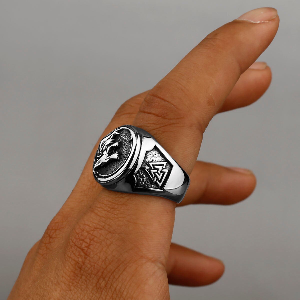 Bague homme Bague Viking T te de loup pour hommes en acier