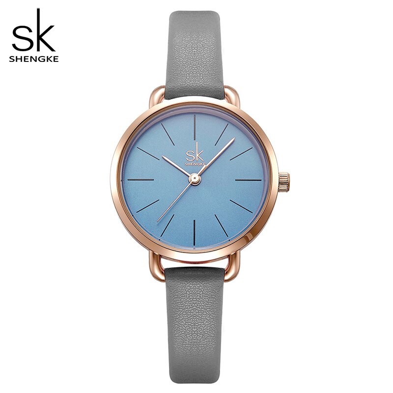 Shengke-montre-en-cuir-Quartz-pour-femmes-grise-bracelet-fin-verte-cadran-Simple-avec-bo-te