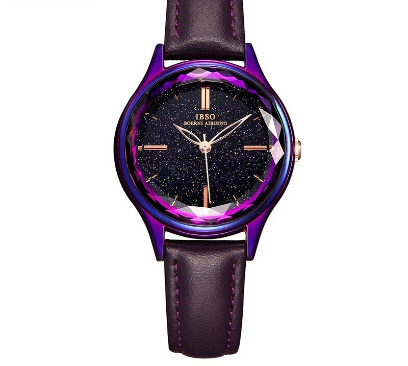 IBSO-montre-bracelet-de-luxe-pour-femmes-Quartz-avec-bracelet-en-cuir-bleu-avec-tranches-de