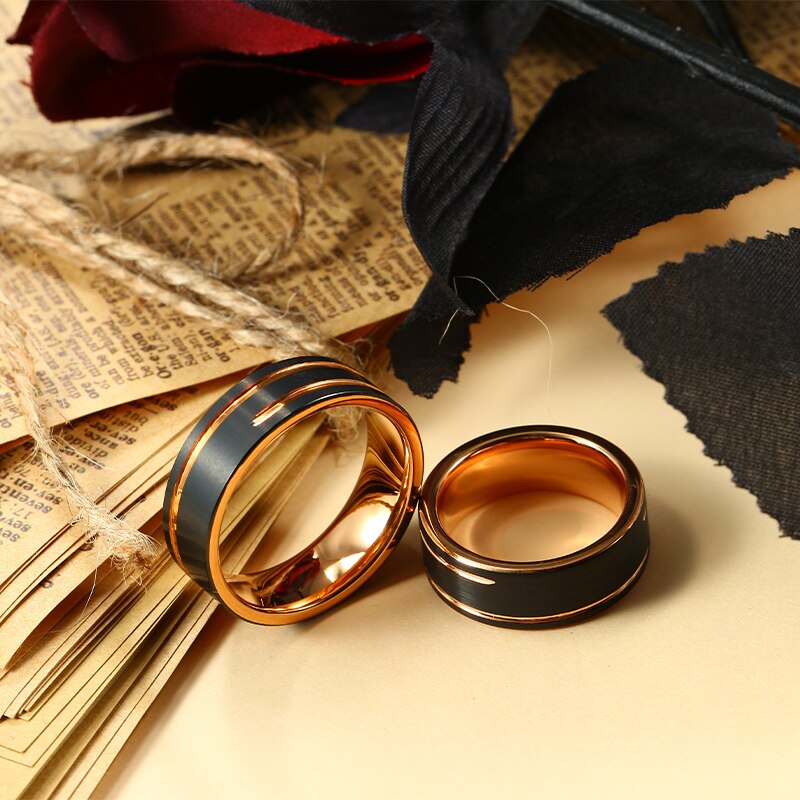 Bracelet-de-mariage-en-tungst-ne-noir-et-or-Rose-8mm-bague-pour-homme-et-femme