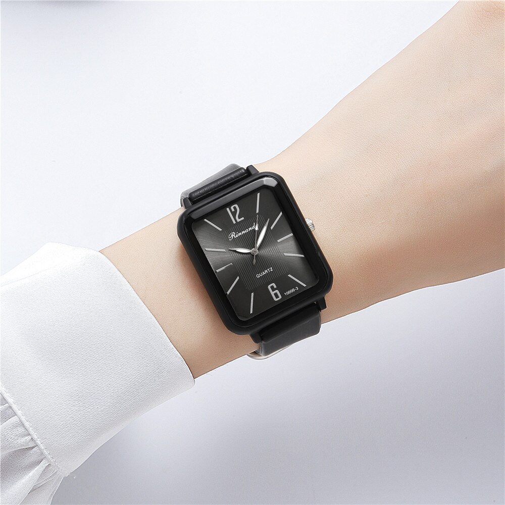 Luxe-Mode-Silicone-Montres-Femmes-Qualit-s-Rectangle-Quartz-Montres-Bracelets-Avec-Bracelet-Simple-Noir-Blanc