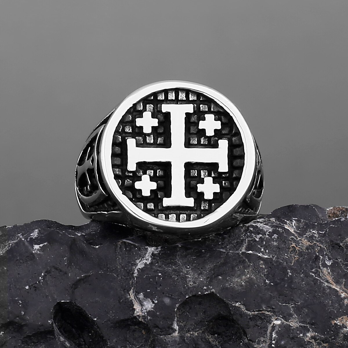 Bague Pour Homme En Acier Inoxydable 316L - Design Vintage Avec Pierre Carrée - Couleurs Argent, Noir, Or - Taille 60