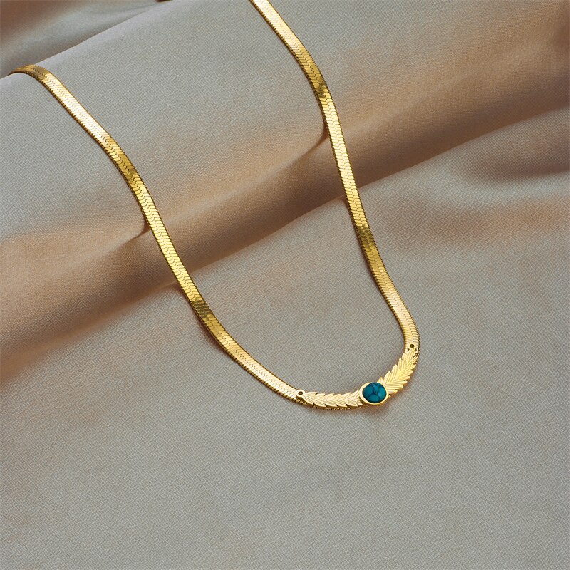 DIEYURO-collier-en-pierre-verte-et-plume-en-acier-inoxydable-316L-pour-femme-bijoux-Vintage-de