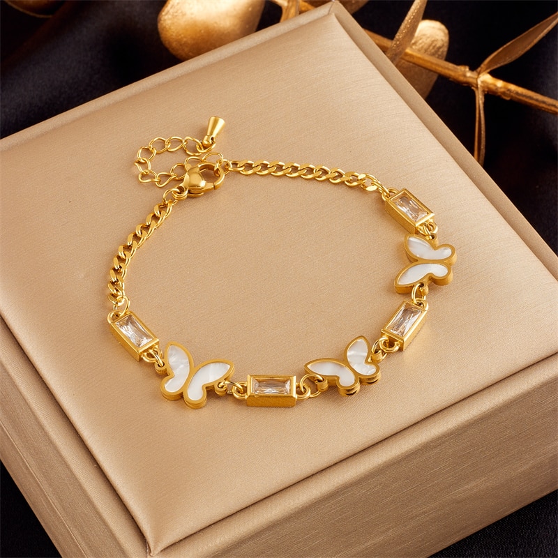 DIEYURO-Bracelet-breloques-papillon-en-acier-inoxydable-316l-bijoux-carr-s-en-cristal-blanc-pour-femmes