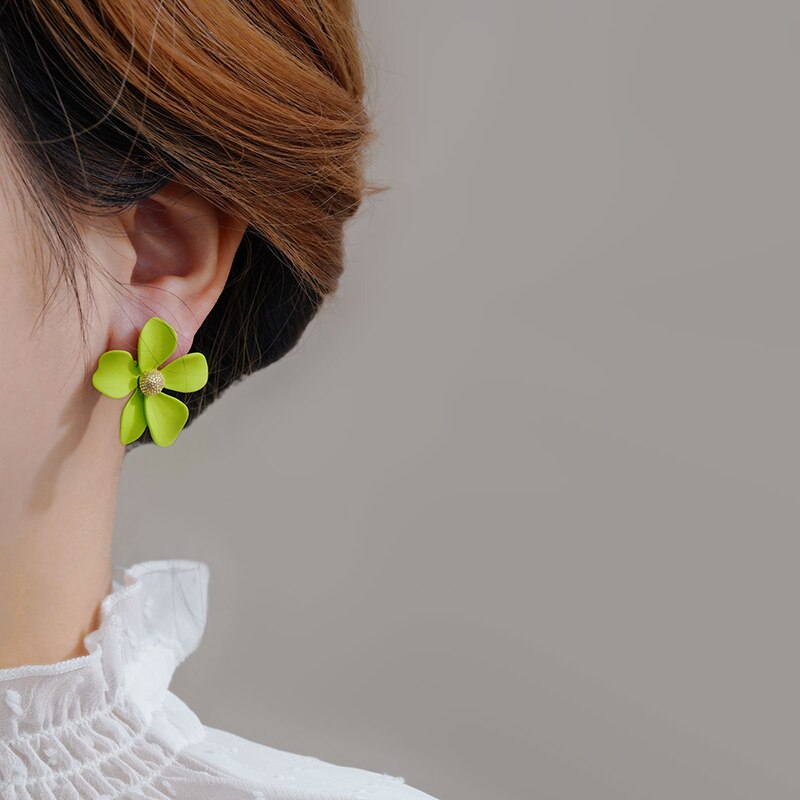 Boucles-d-oreilles-pampilles-asym-triques-en-forme-de-fleur-verte-frais-et-l-gant-bijoux