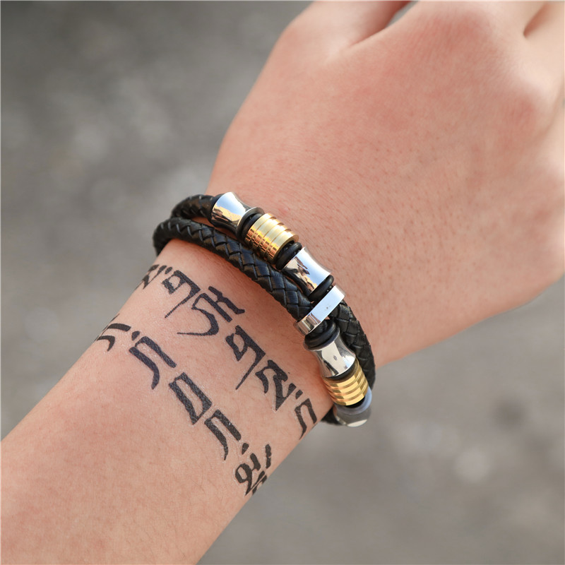 Promotion bracelet magnétique homme/garçon, en cuir et acier