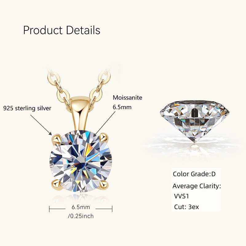 Colliers-Plaqu-Or-18K-pour-Femme-6-5mm-1-0-Carat-D-Moissanite-AnneDstress-Pendentif-Plaqu