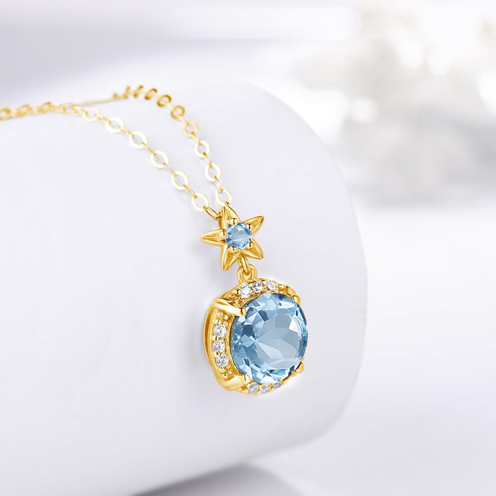Pendentif en pierre précieuse synthétique, plaqué or 14 carats, pour femme.
