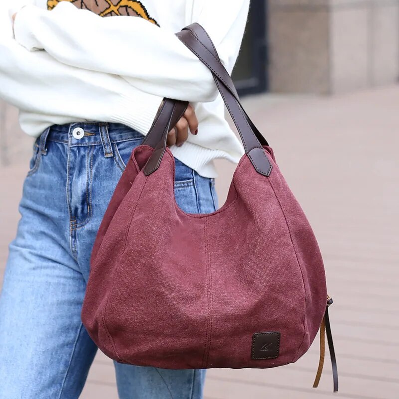 Sac à main femme en toile, sac fourre-tout de de grande capacité.