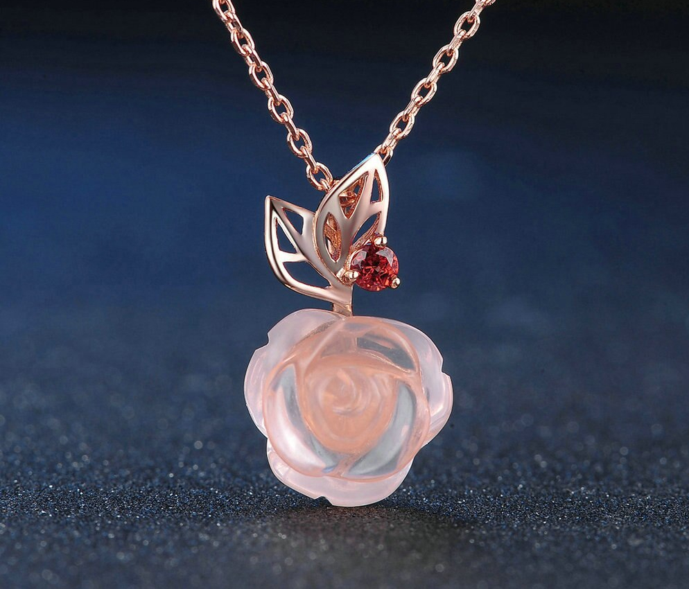 Bijoux fille – Collier argent 925/1000 pour fille, pierre en Quartz Rose,  plaqué or Rose 18k. - Colliers/Vente flash collier tendance Ado fille/garçon  - Vente flash bijoux