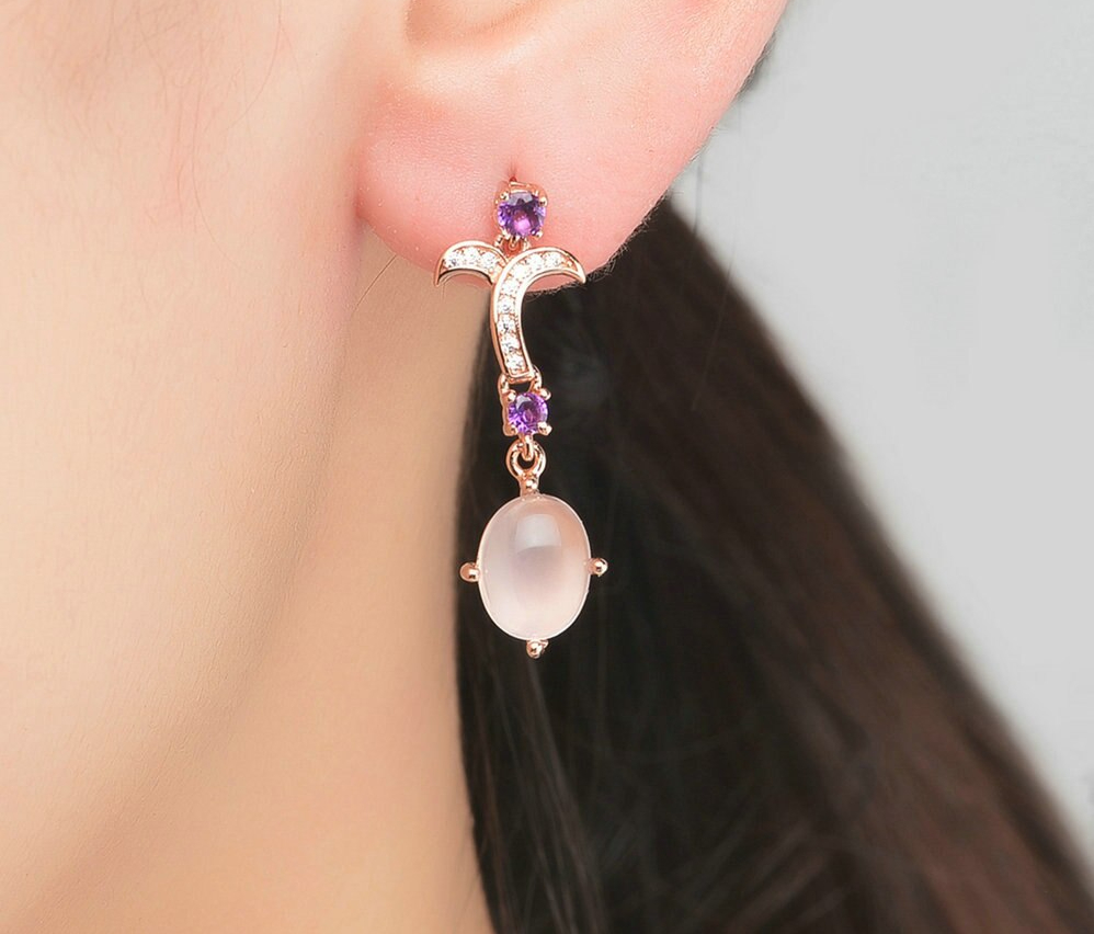 LAMOON-boucles-d-oreilles-100-en-argent-Sterling-925-bijoux-ovales-Quartz-Rose-naturel-7x9mm-S925