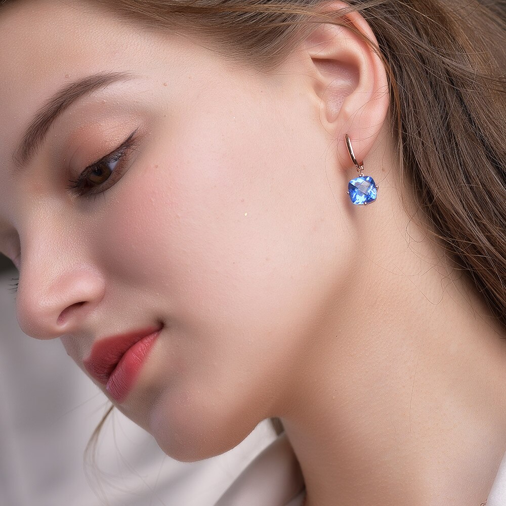 Boucles d'oreilles, cristal bleu, femme/fille/ado, en Or Rose. - Boucles d' oreilles/Vente flash Boucles d'oreilles Femme/Fille/Ado - Vente flash bijoux