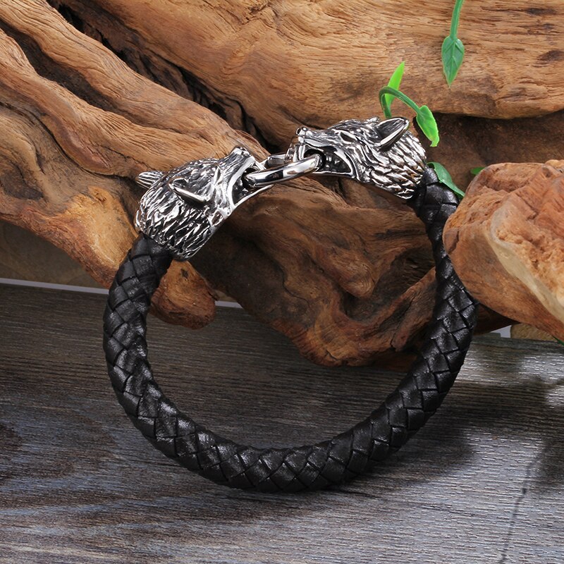 Bracelets-Cool-en-acier-inoxydable-pour-hommes-Double-t-te-de-loup-Bracelets-de-qualit-en