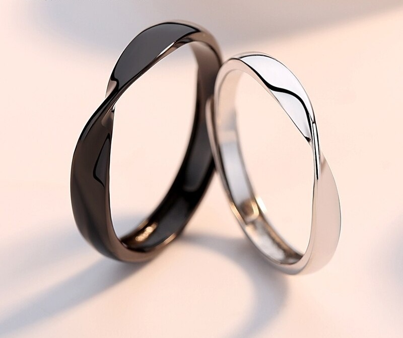 Hipster-Mobius-bagues-en-argent-Sterling-925-cadeau-de-Couple-pour-amoureux-noir-et-blanc-Style