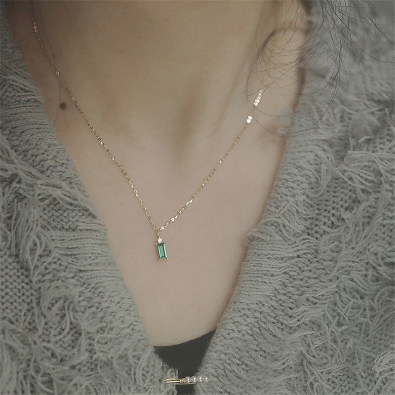 Collier-en-argent-Sterling-925-pour-femmes-pendentif-carr-Simple-europ-en-en-cristal-vert-cha