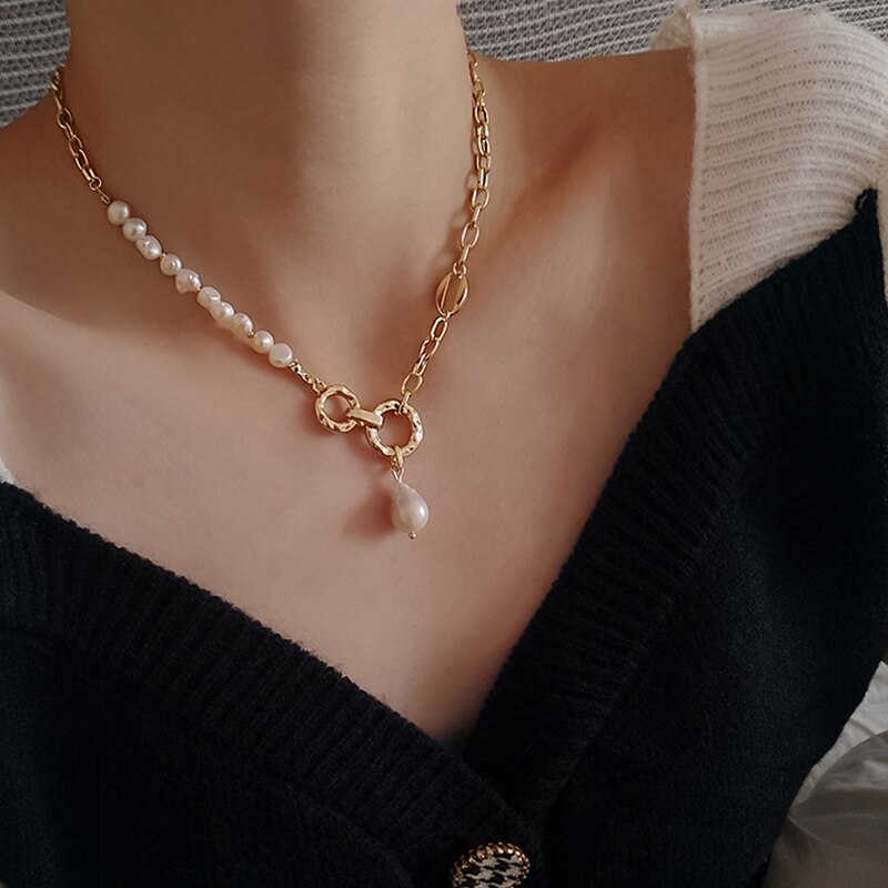 HUANZHI-collier-r-tro-Baroque-avec-pendentif-en-perles-d-eau-douce-naturelles-cha-ne-asym