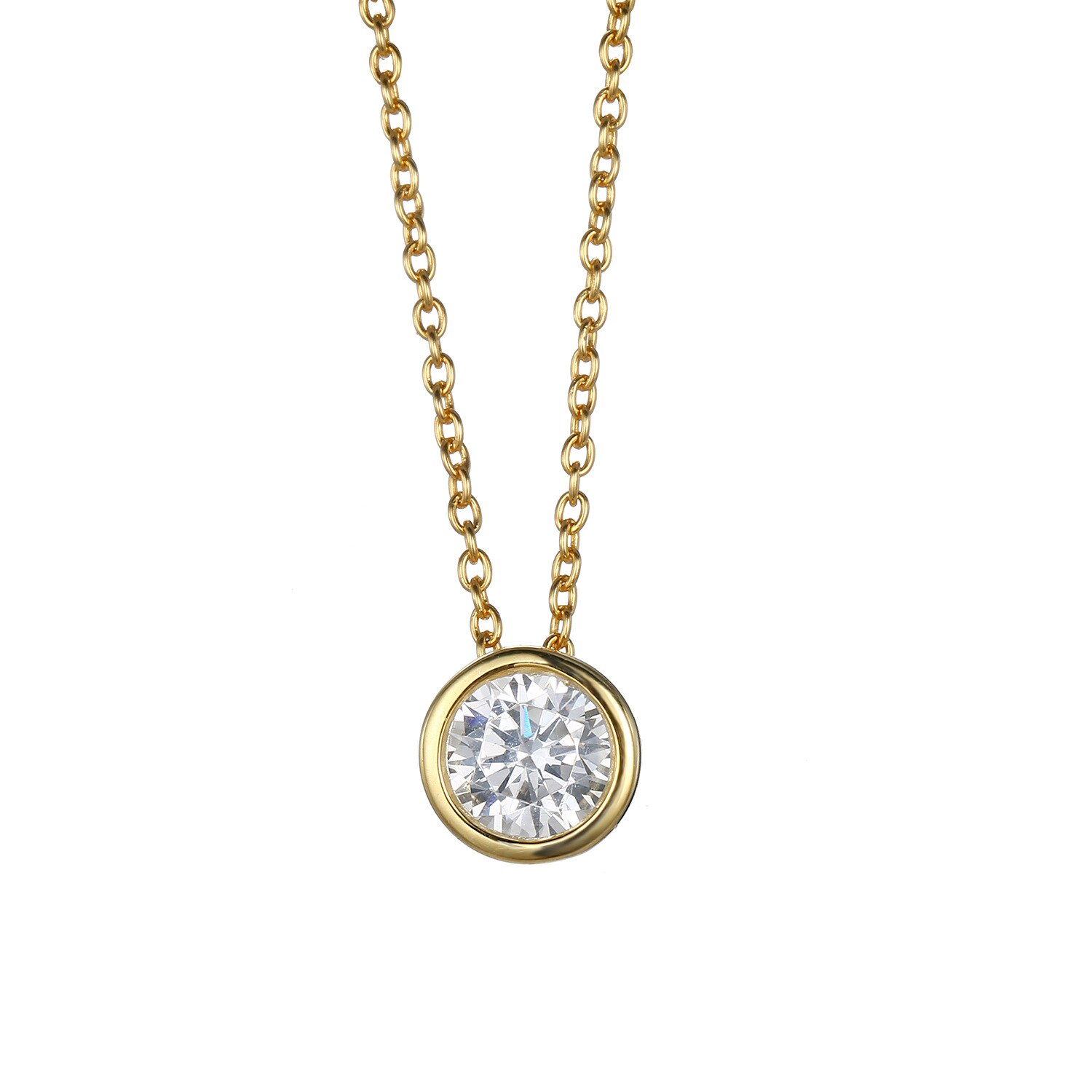 Collier-rond-en-zircone-cubique-1-carat-couleur-or-Rose-pendentif-bijoux-tendance-pour-femmes-et