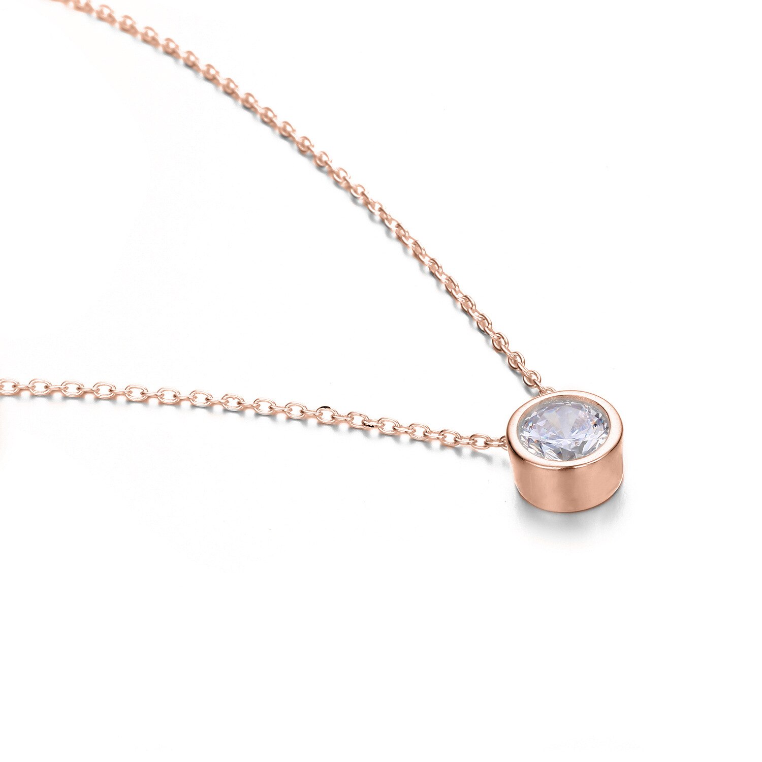 Collier-rond-en-zircone-cubique-1-carat-couleur-or-Rose-pendentif-bijoux-tendance-pour-femmes-et