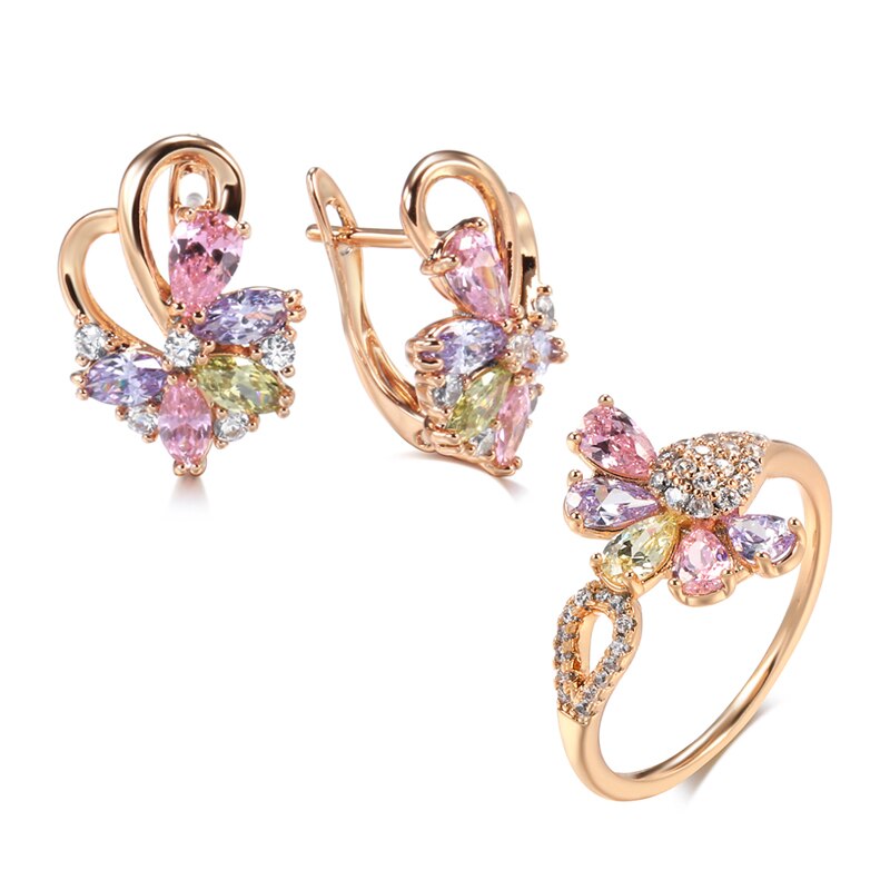 Kinel-ensemble-de-boucles-d-oreilles-pour-femmes-anneaux-de-mari-e-en-Zircon-naturel-color