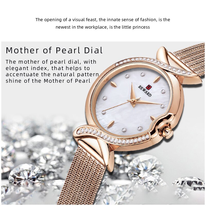 Reward-montres-Quartz-pour-femmes-nouvelle-mode-cadran-en-perles-bracelet-en-maille-tanche-pour-filles