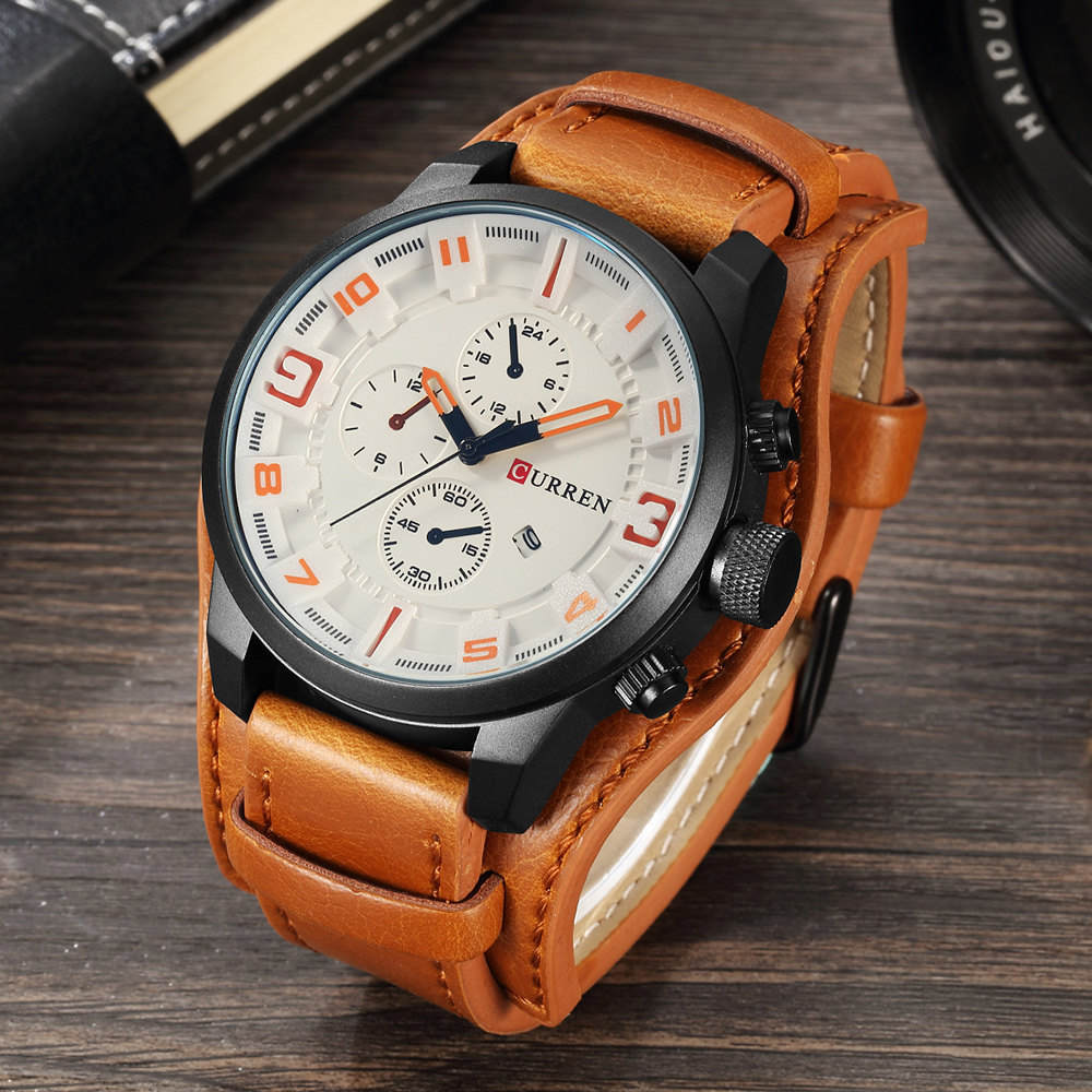 CURREN-Montre-de-luxe-en-quartz-pour-hommes-horloge-militaire-et-de-date-bracelet-en-cuir