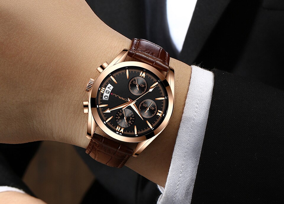 CRRJU-montre-bracelet-en-cuir-pour-hommes-tanche-Quartz-chronographe-Sport-Business-avec-bo-te-nouvelle