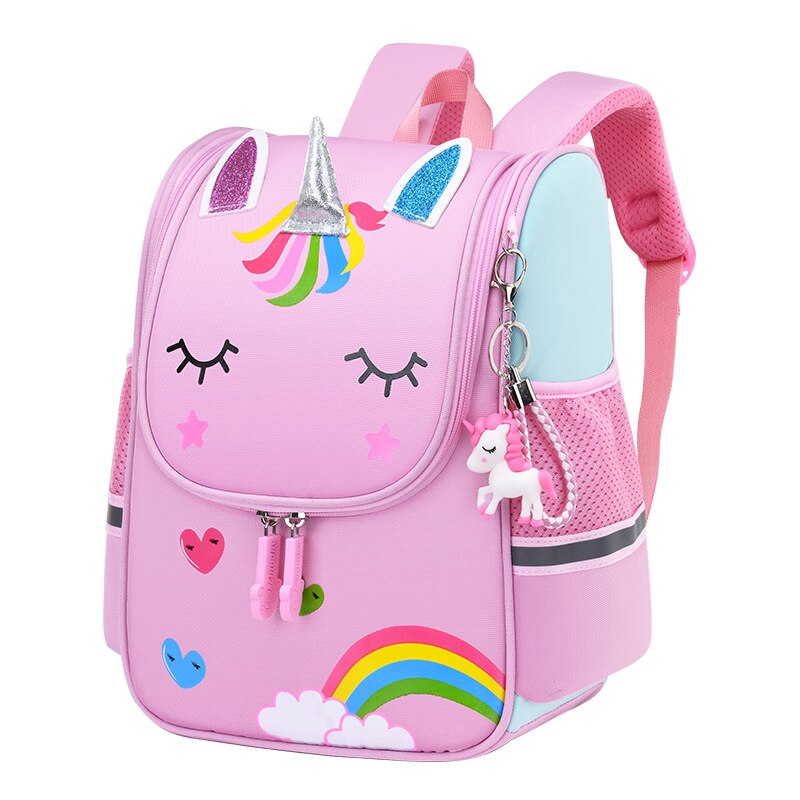 Sac-Dos-en-Nylon-Imprim-Licorne-Rose-pour-Enfant-Cartable-d-cole-tanche-pour-Fille