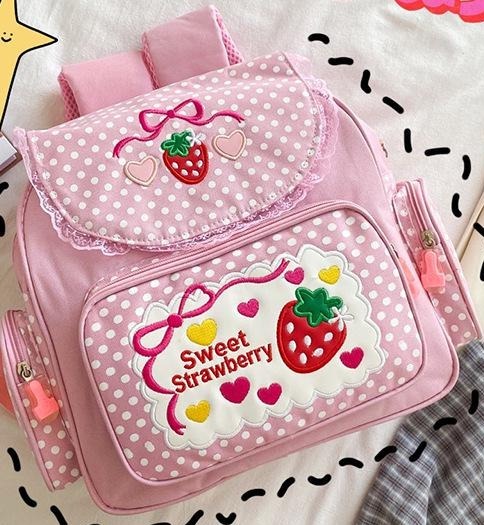 Sac-d-cole-rose-pour-filles-avec-broderie-de-fraises-sac-dos-pour-enfants-avec-dessin