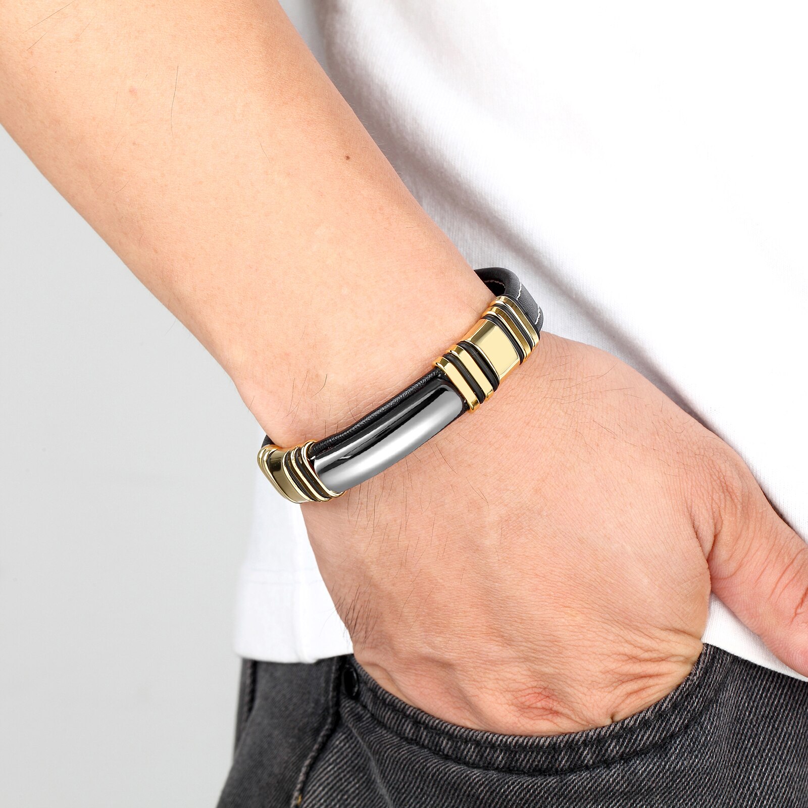 Bracelet fermoir aimanté pierre et acier pour Homme