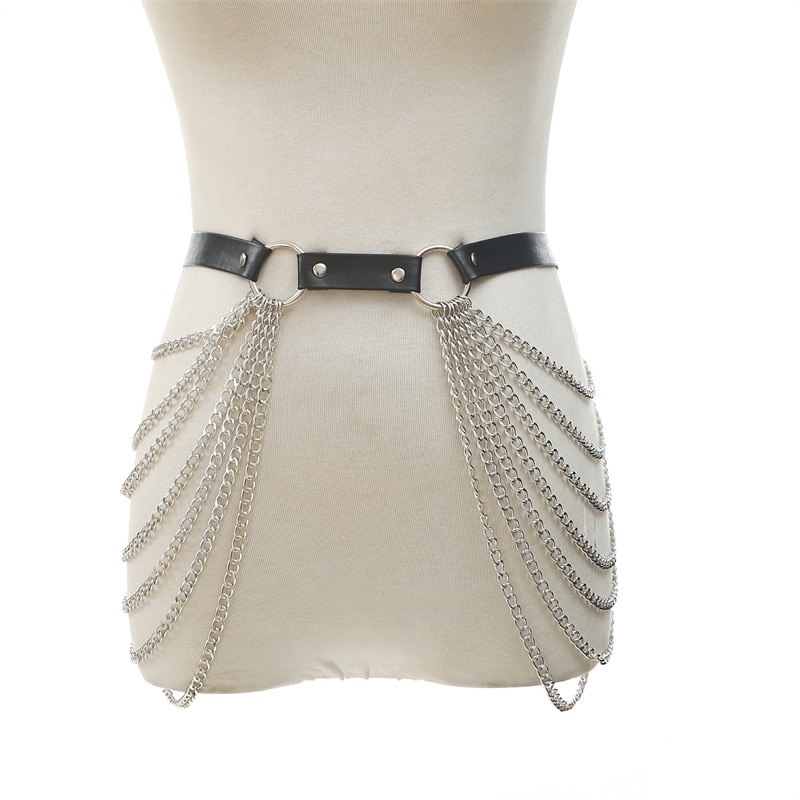 Ceinture-cha-ne-en-cuir-noir-jupe-Sexy-pour-le-corps-Style-Punk-sangle-la-taille