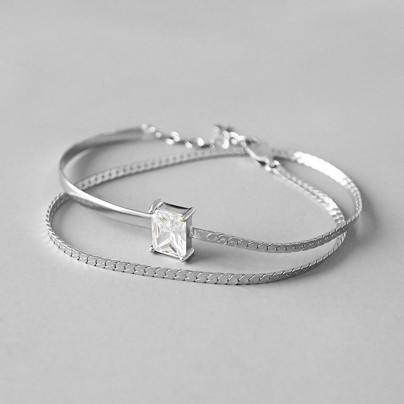 Trustdavis-Bracelet-en-argent-Sterling-925-Double-couche-carr-blouissant-bijoux-cadeau-de-mariage-DS2293